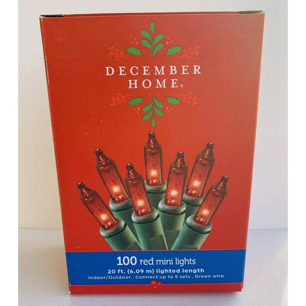 RED Mini Lights String 100 Count Green Wire Valentines Christmas Incandescen 20'